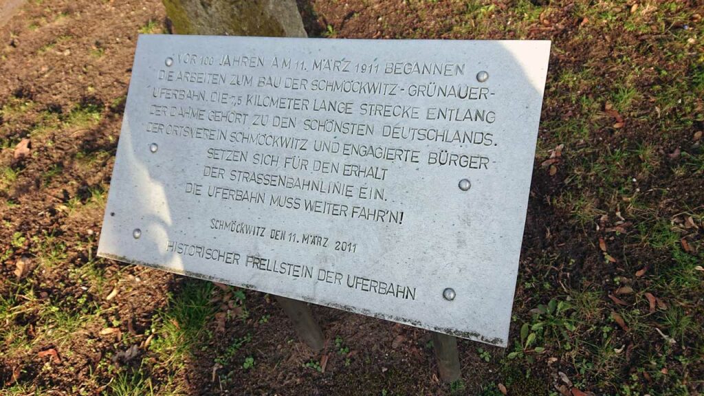 Historischer Prellstein der Schmöckwitz-Grünauer Uferbahn in Schmöckwitz