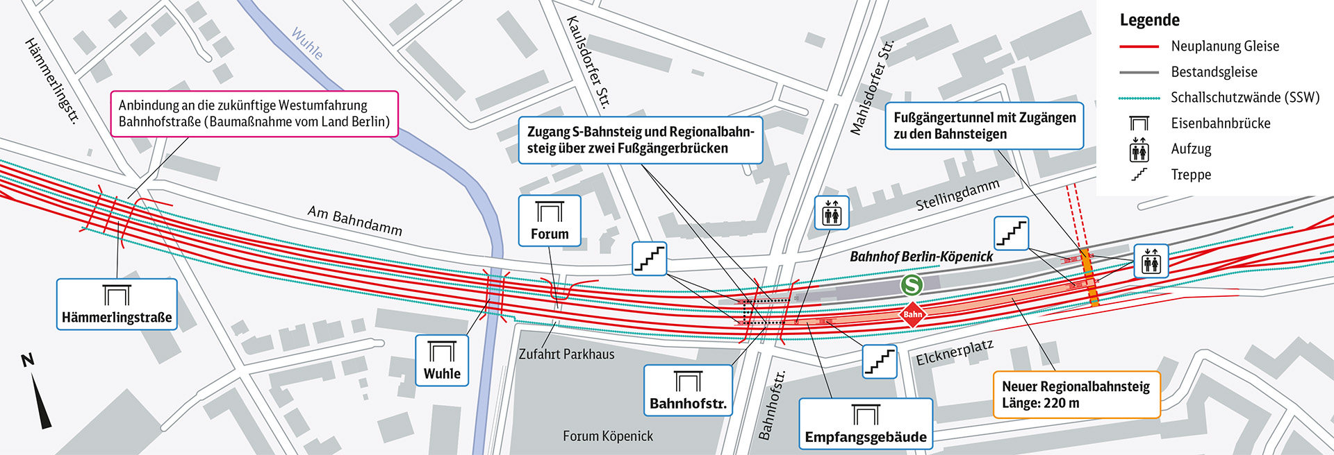 Umbau Bahnhof Köpenick zum regionalbahnhof - Übersichtsplan zu den Arbeiten am Bahnhof Köpenick, Grafik: DB Netz AG