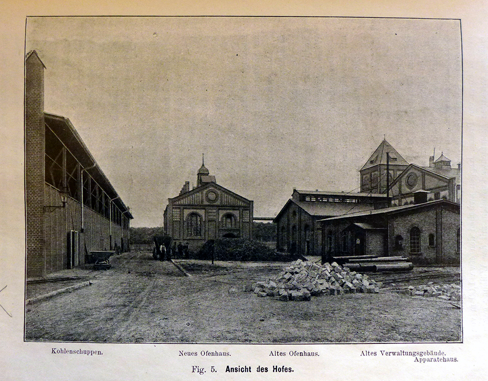 Stadt Gaswerke Köpenick 1906 - Kohlenschuppen, Neues Ofenhaus, Altes Ofenhaus, Altes Verwaltungsgebäude, Apparatehaus