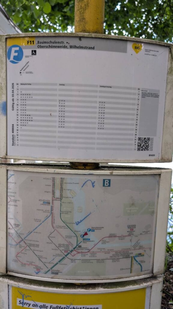 Fahrplan und Linienplan der BVG-Fähre F11 am Anleger Baumschulenstraße