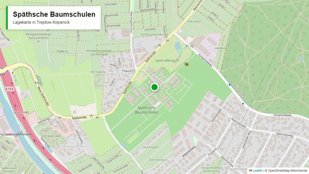 Lagekarte der Späthschen Baumschulen an der Späthstraße 80/81 in Baumschulenweg