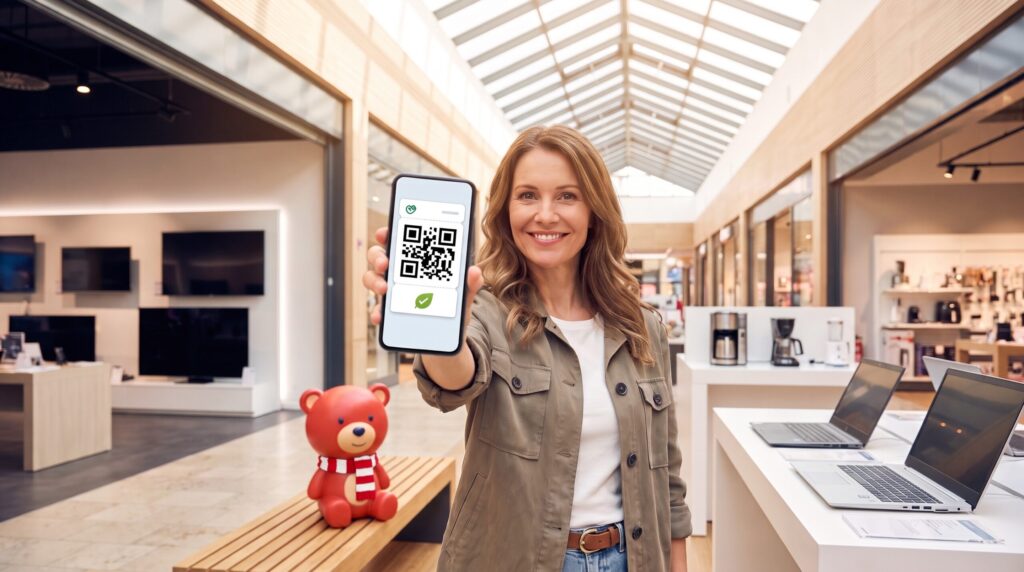 Kundin zeigt ein digitales Technik-Sparticket auf dem Smartphone