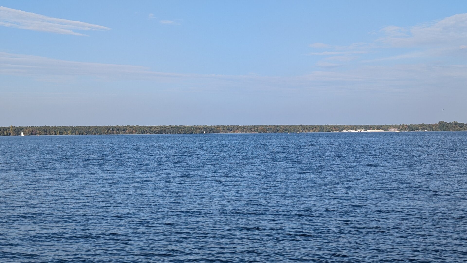 Weite Wasserfläche des Müggelsees mit Blick zum nördlichen Ufer